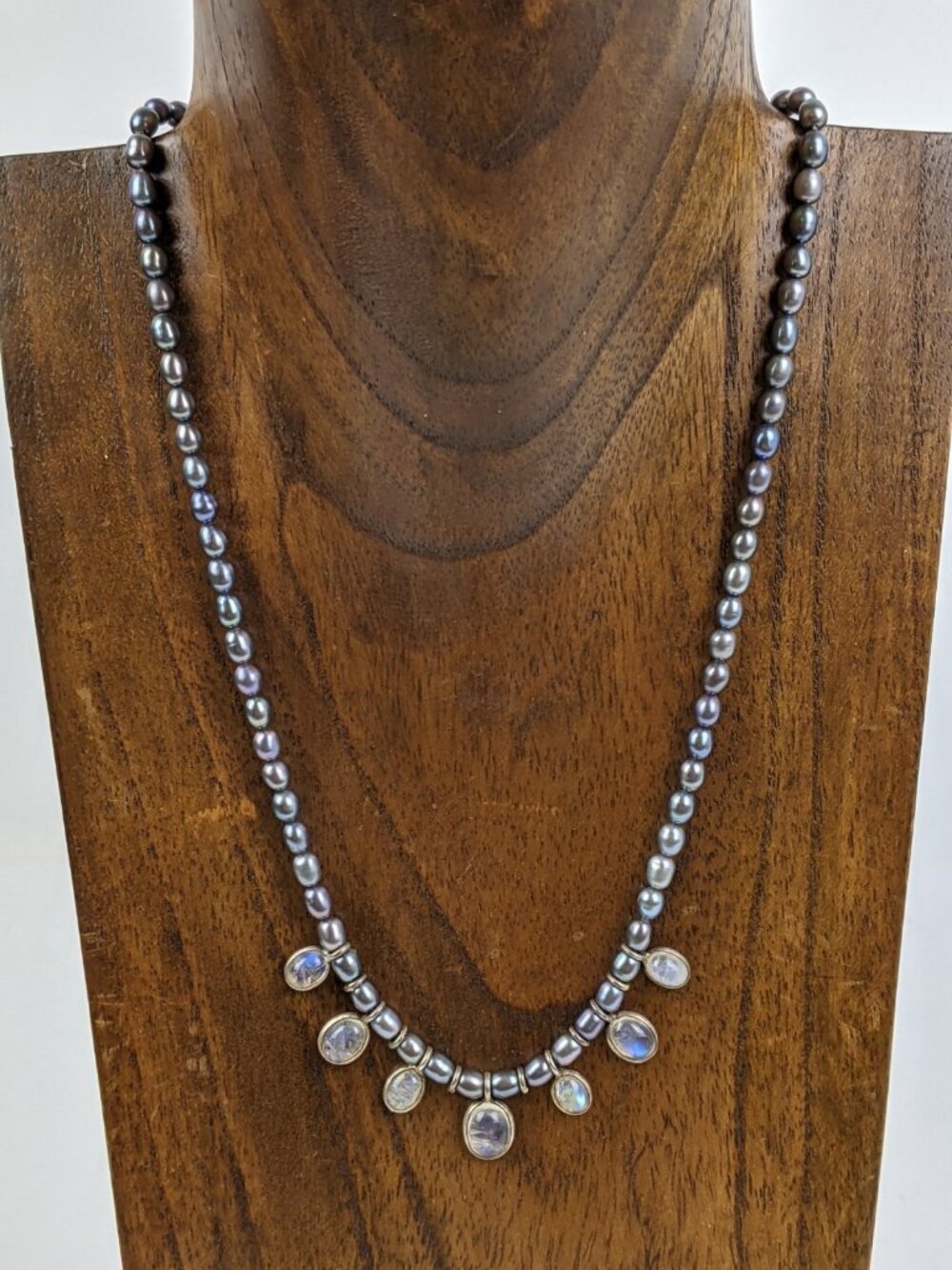 Iridescent Pearl & Moonstone Necklace Statement Vintage Teardrop - Picture 3 of 12